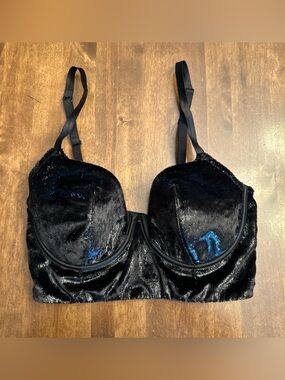 Victorias Secret Very Sexy Velvet Long Line Balconet Bra 34D Black Lingerie